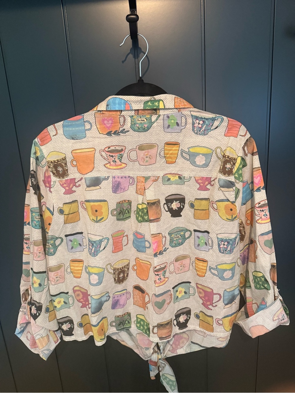 ☕️ NEW Natural Life It’s The Little Things Colorful Mug Print Button-Up Shirt - Picture 5 of 9
